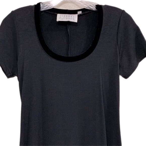 MARIAN & MARAL DRESS WOMEN M BLACK VELVET TRIM SCOOP NECK STRETCH A LINE. - Picture 2 of 10
